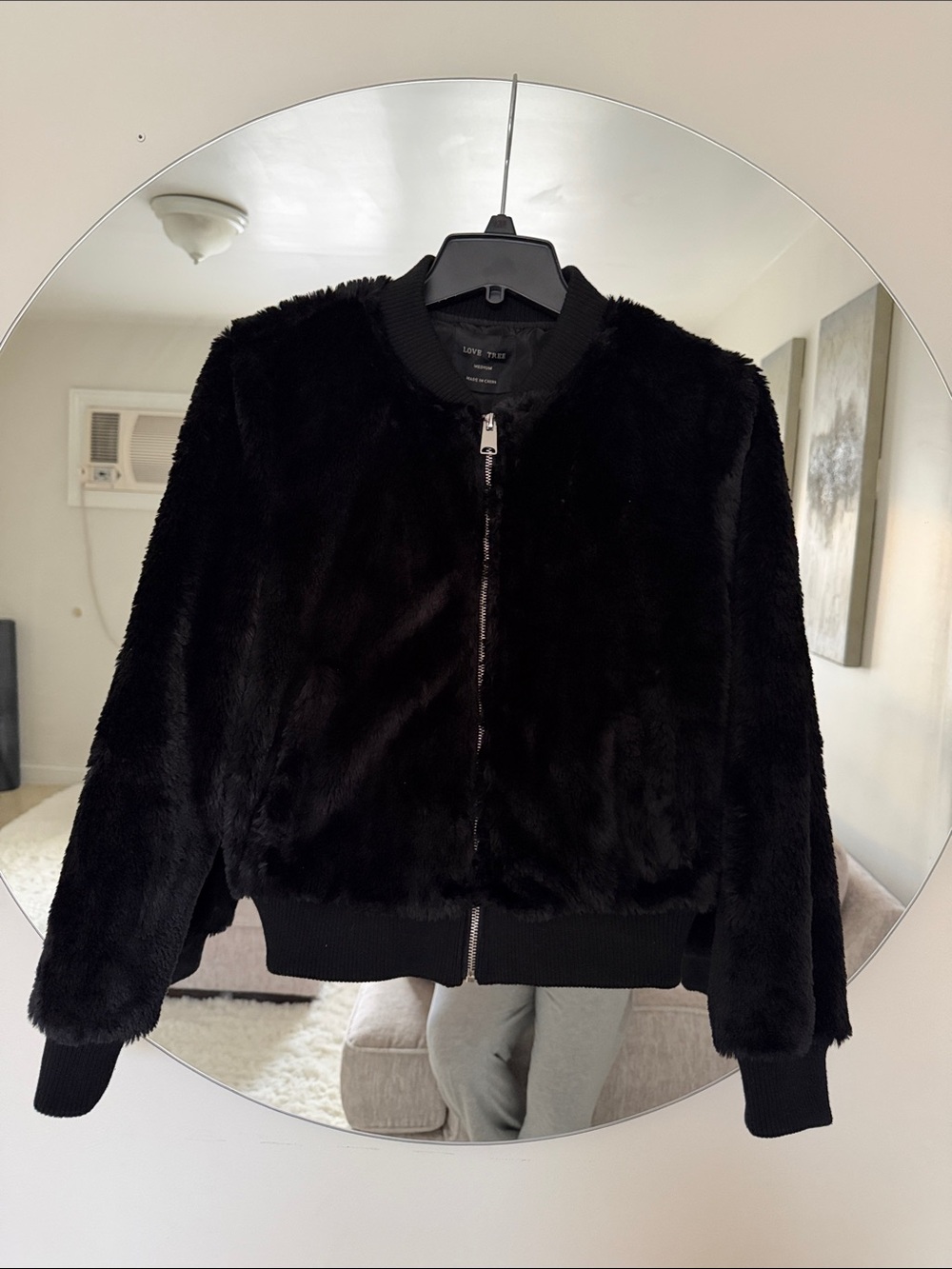 Faux Fur Bomber Jacket - Black